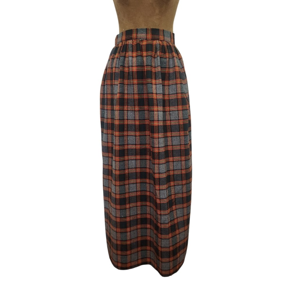 Vintage Womens Tweed Tartan Plaid Maxi Skirt High Waist Academia Handmade